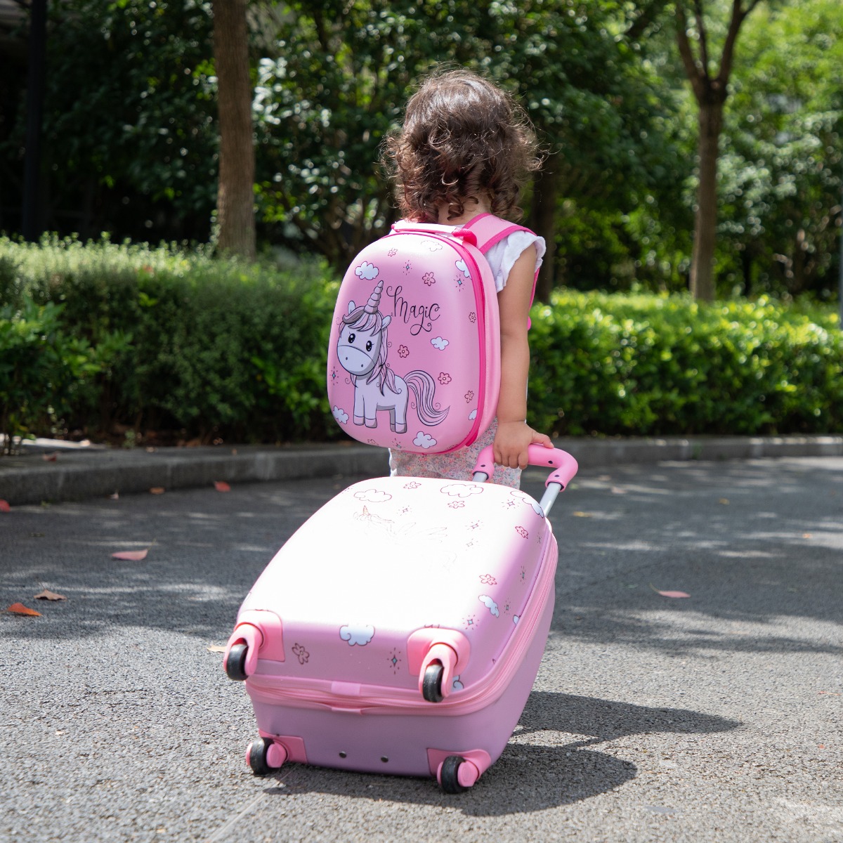 Jaxpety Kid Luggage w/Wheels for Girls, Toddler Rolling 16in Suitcase w/12in Backpack, Girl Travel Carry-On, Mermaid