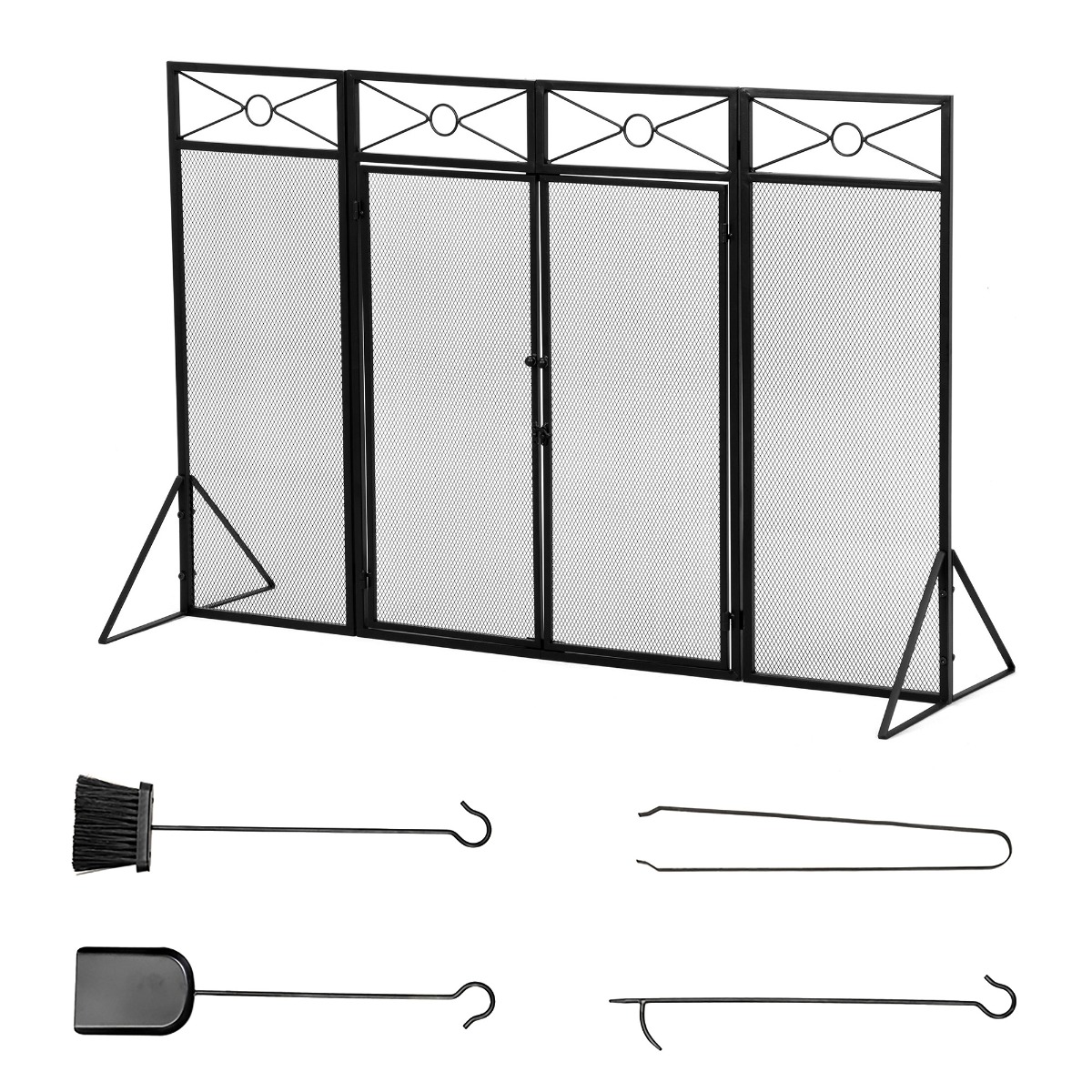 Single Panel Fireplace Screen Free Standing Spark Guard Fence for