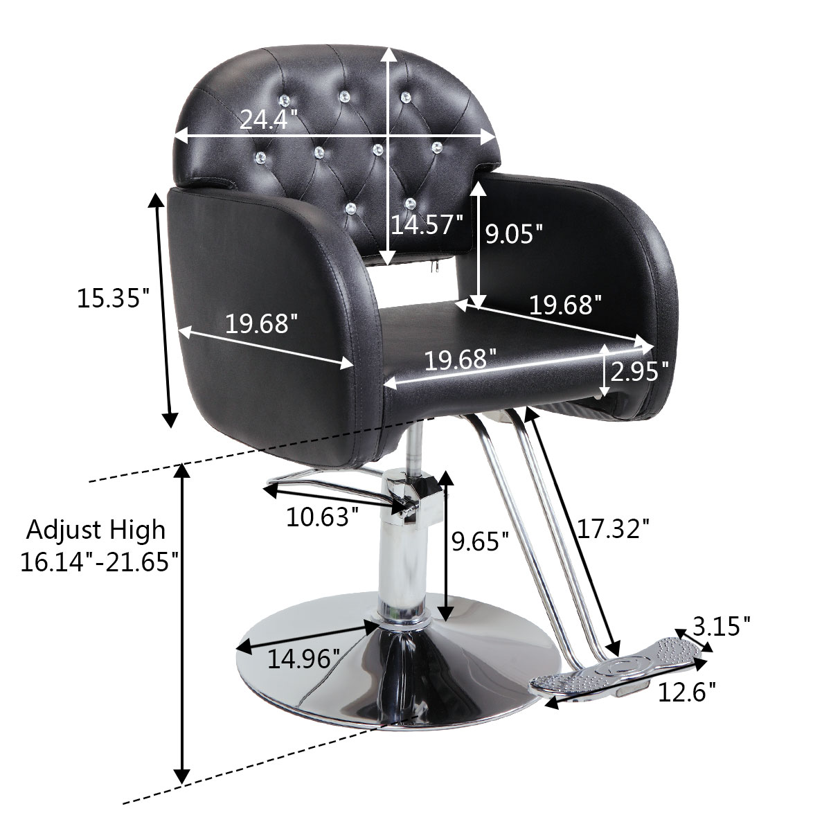 Hydraulic Tufted Salon Styling Chair W/Crystal-deco | Jaxpety