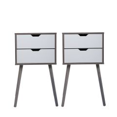 Modern Wood Minimalist Nightstand Set of 2 with 2 Drawer, Five Colors-Gray&White