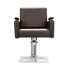 Hydraulic Barber Chair with Wooden Armrests, 360 Degree Rotation and Height Adjustment, Dark Brown
