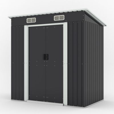 6' x 4' Outdoor Storage Shed Metal Storage Buildings Garden Sheds with Sliding Doors, Steel Tool Shed, Dark Gray