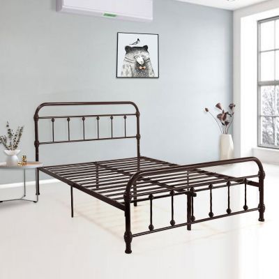 Elevated Pipe Iron Bed Frame Queen in Chocolate