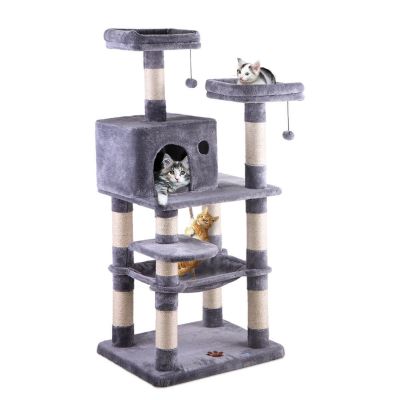 Gray Cat Tree Scratcher Furniture W/Basket