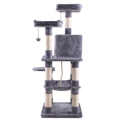 Gray Cat Tree Scratcher Furniture W/Basket