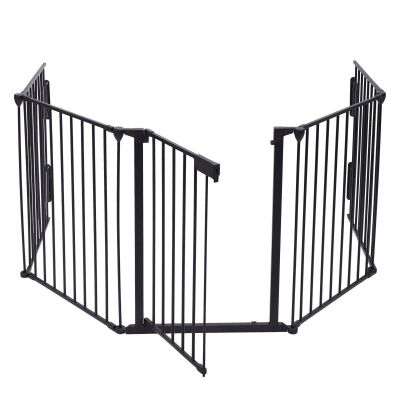 Foldable Black Metal Fireplace Fence Baby Dog Safety Gate