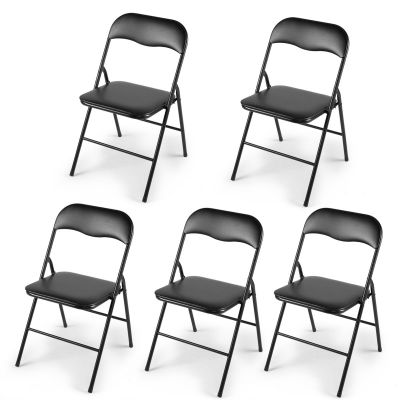  Outdoor Stackable Folding Board Chair For Wedding&Camp Party-Black-set of 5