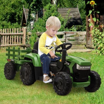 Twin Motorized 12V Kids Ride on Tractor W/Trailor, Fence