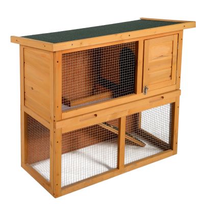 Wooden Roof-Openable Pet Home of Rabbit Hutch & Cage W/Washable Tray-burlywood