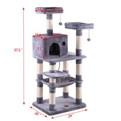 Gray Cat Tree Scratcher Furniture W/Basket