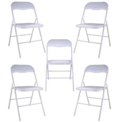  Outdoor Stackable Folding Board Chair For Wedding&Camp Party-White-set of 5