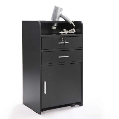 Black Hair Styling Salon Cabinet Station w/ Caster