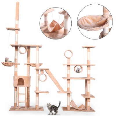 8 ft Large Cat Tower Play Furniture W/Ramp, Hammock