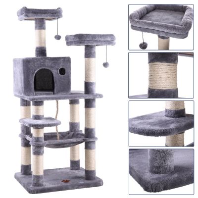 Gray Cat Tree Scratcher Furniture W/Basket