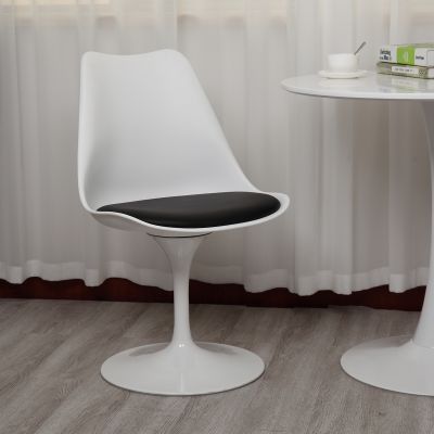 Padded Swivel Tulip Dining Chair in White + Black