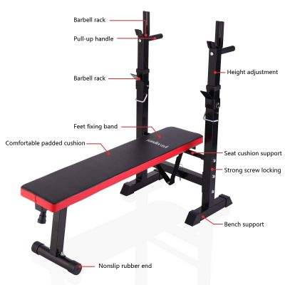 Incline-able Fitness Weight Lifting Bench W/Barbell Rack For Strength Training-Black&Red