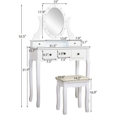 Bulb Lighted Vanity Mirror and Dressing Table Set