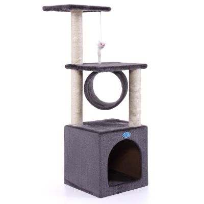 Modern Cat Condo Tree W/Round Tunnel, Dangled Toy