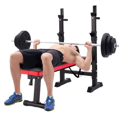 Incline-able Fitness Weight Lifting Bench W/Barbell Rack For Strength Training-Black&Red