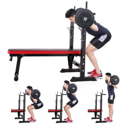 Incline-able Fitness Weight Lifting Bench W/Barbell Rack For Strength Training-Black&Red