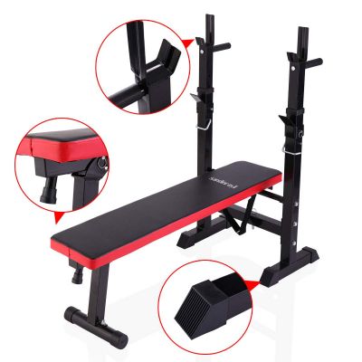 Incline-able Fitness Weight Lifting Bench W/Barbell Rack For Strength Training-Black&Red