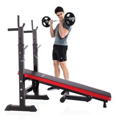 Incline-able Fitness Weight Lifting Bench W/Barbell Rack For Strength Training-Black&Red