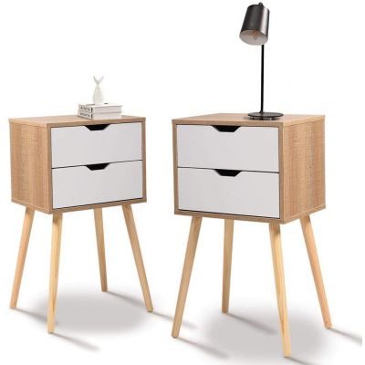 2 Pcs Modern Wood White Minimalist Bedside Table