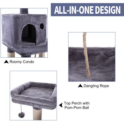 Gray Cat Tree Scratcher Furniture W/Basket