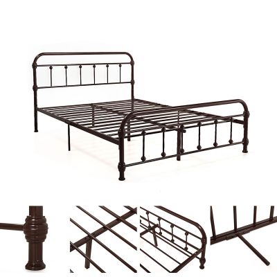 Elevated Pipe Iron Bed Frame Queen in Chocolate