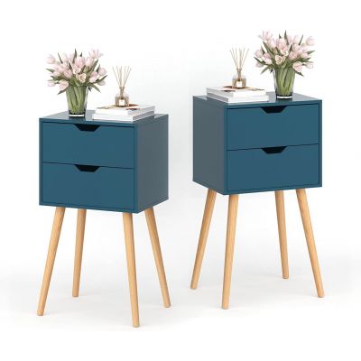 Blue Art-Deco 12 inch Wide Nightstand Set of 2