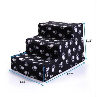 Pet Paw-Print Dog 3 Step Stairs W/Fleece Cover