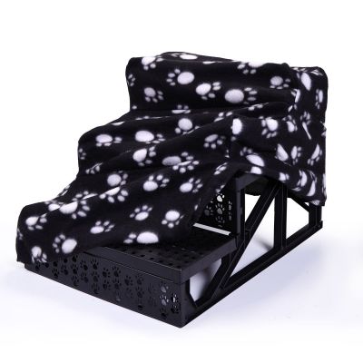 Pet Paw-Print Dog 3 Step Stairs W/Fleece Cover