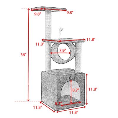 Modern Cat Condo Tree W/Round Tunnel, Dangled Toy