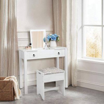 White Dressing Table with Flip Mirror + Compartment Drawer