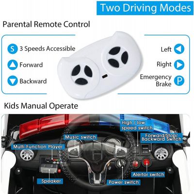 Electric Kids Ride On Police Car W/Alarm Light, Megaphone