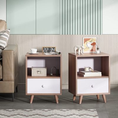 1-Drawer 1-Shelf Modern Nightstand Set of 2