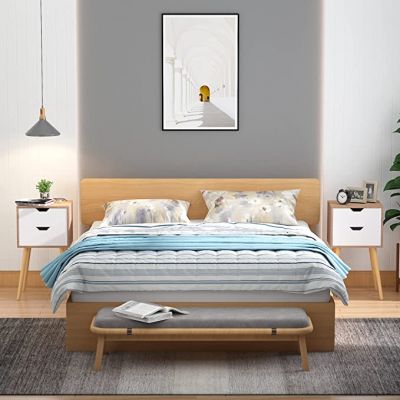 2 Pcs Modern Wood White Minimalist Bedside Table