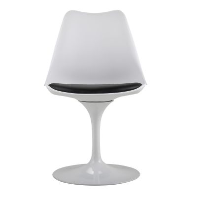 Padded Swivel Tulip Dining Chair in White + Black