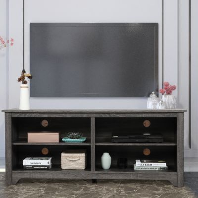 58” Grey Rustic Wood TV Media Stand W/ Cable Port