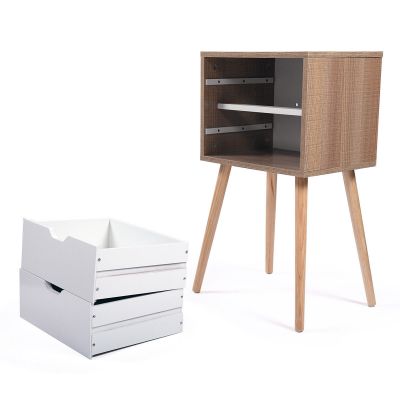 2 Pcs Modern Wood White Minimalist Bedside Table