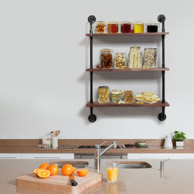 3 Tier Industrial Retro Wall Mount Iron Pipe Shelves