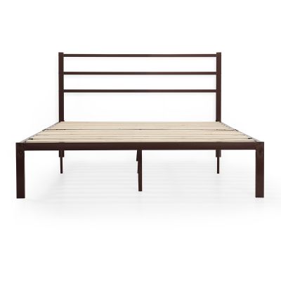 Brown Tall Platform Queen Bed Frame W/Headboard