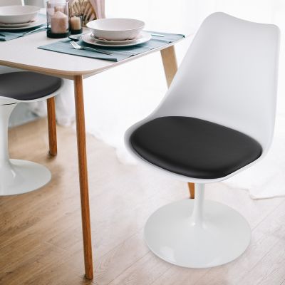 Padded Swivel Tulip Dining Chair in White + Black