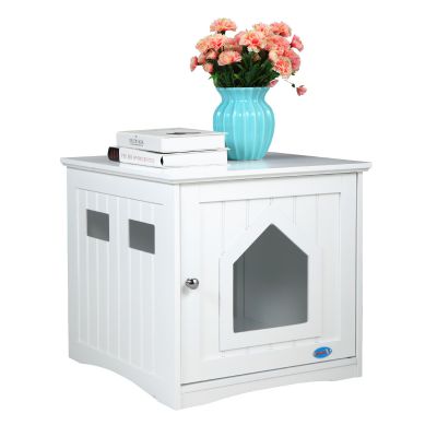 White Cat Litter Box Table W/Front Entry