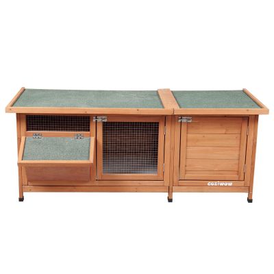 Long Rabbit Hutch W/Outside Feeder