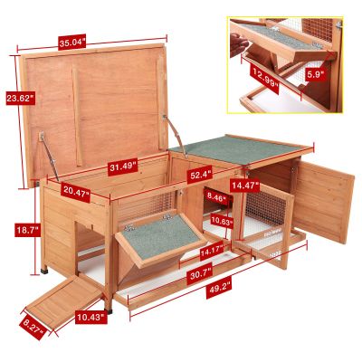 Long Rabbit Hutch W/Outside Feeder