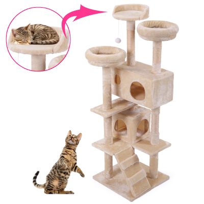 60 inch 3 Perch Tower Cat Tree with Ramp in Plush