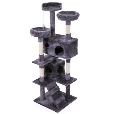 3 Tier Cat Scratching Tower W/2 Condos, Rope Swing