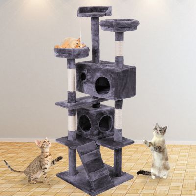 3 Tier Cat Scratching Tower W/2 Condos, Rope Swing