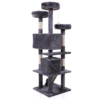 3 Tier Cat Scratching Tower W/2 Condos, Rope Swing